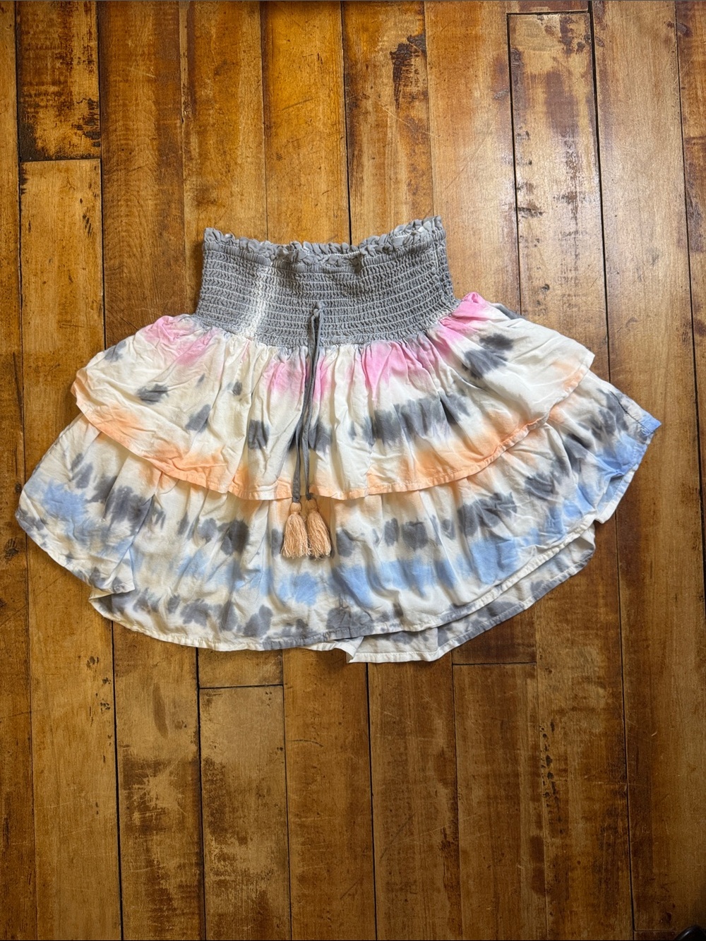 Surf Gypsy skirt Tie-Dye Tiered Ruffle Mini Skirt Medium beach vacation summer